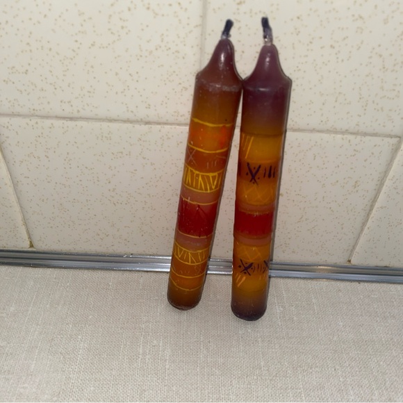 Vintage Boho Painted Candles Tapered Multi Colored Set Of 2 Never Used Unlit - Picture 7 of 11